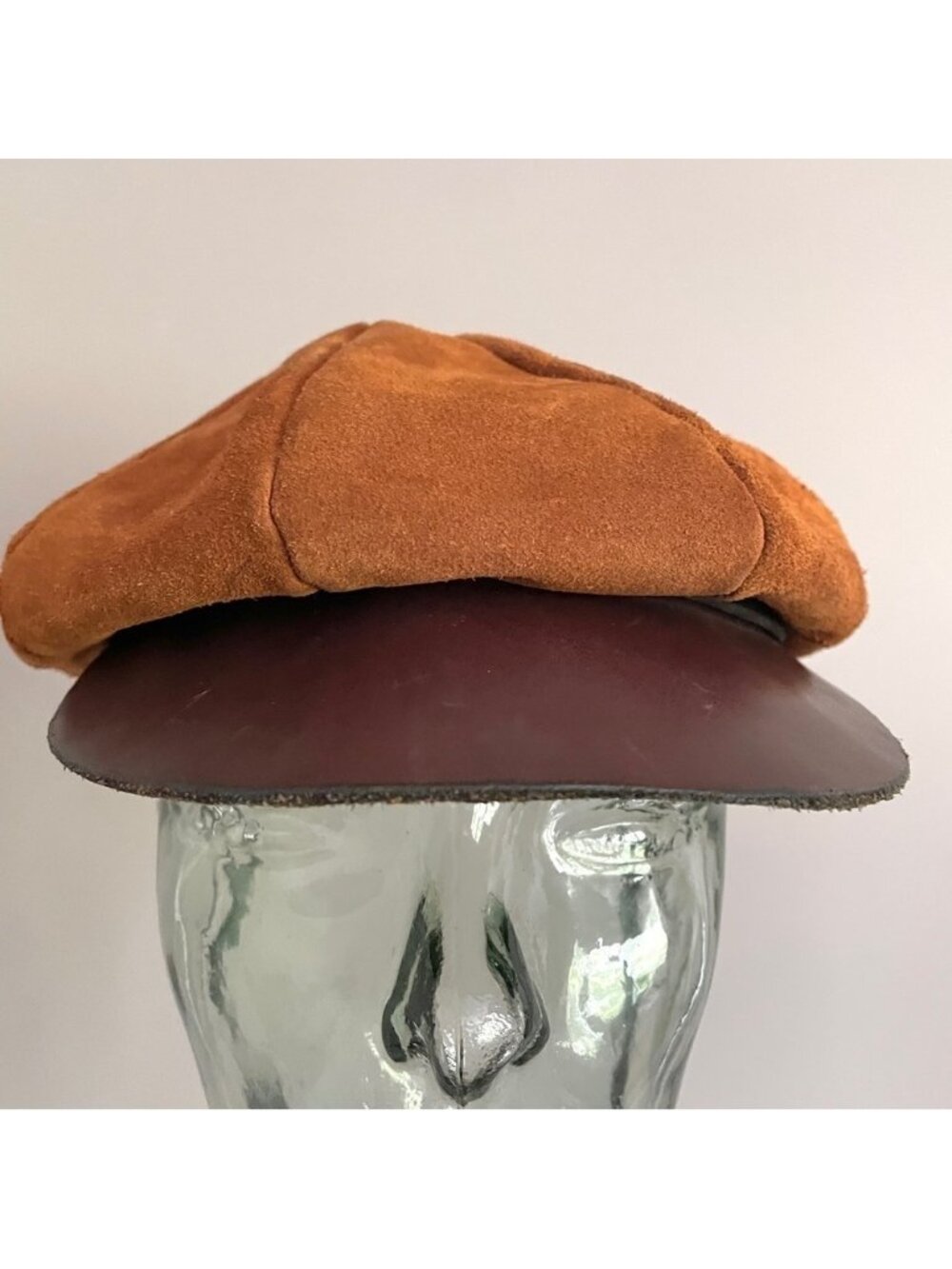 Vintage Brown Suede Leather Floppy Newsboy Panel Hat - Small, Unisex - Picture 3 of 8